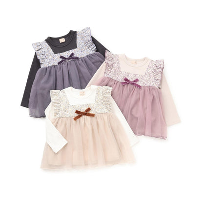 花朵網紗拼接長袖T恤