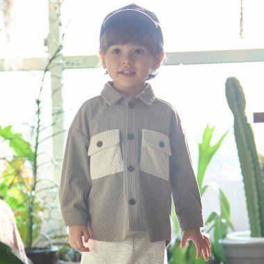 燈芯絨/格紋拼接襯衫