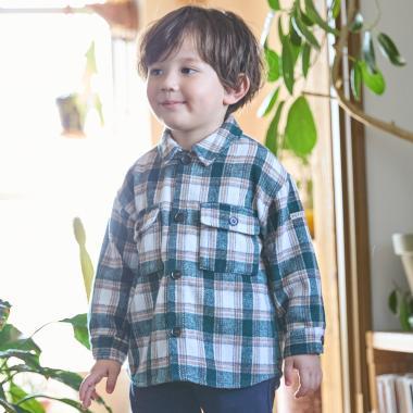 燈芯絨/格紋拼接襯衫