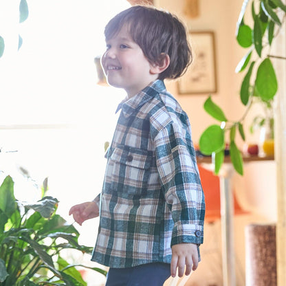 燈芯絨/格紋拼接襯衫