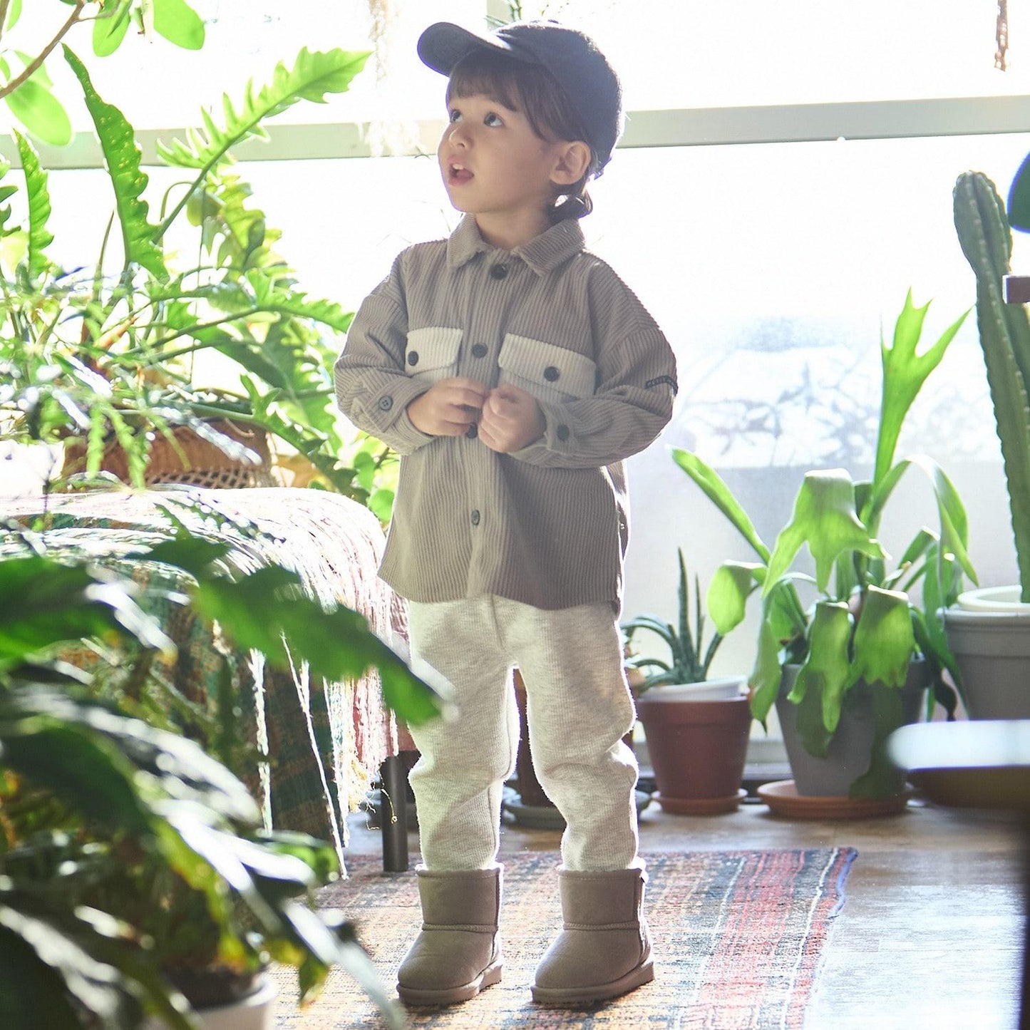 燈芯絨/格紋拼接襯衫