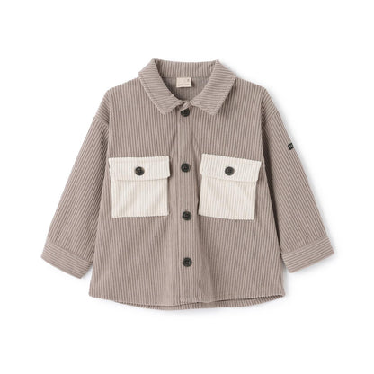 燈芯絨/格紋拼接襯衫