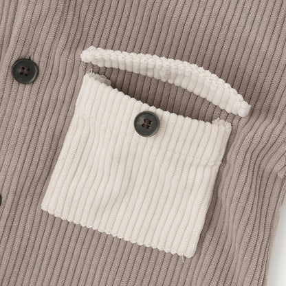 燈芯絨/格紋拼接襯衫