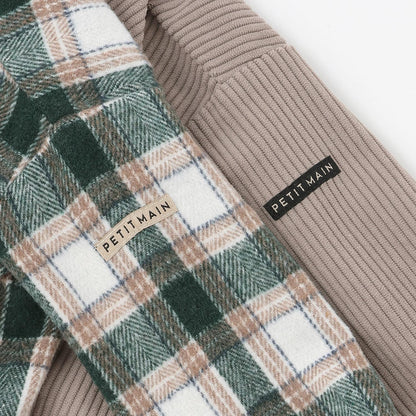 燈芯絨/格紋拼接襯衫