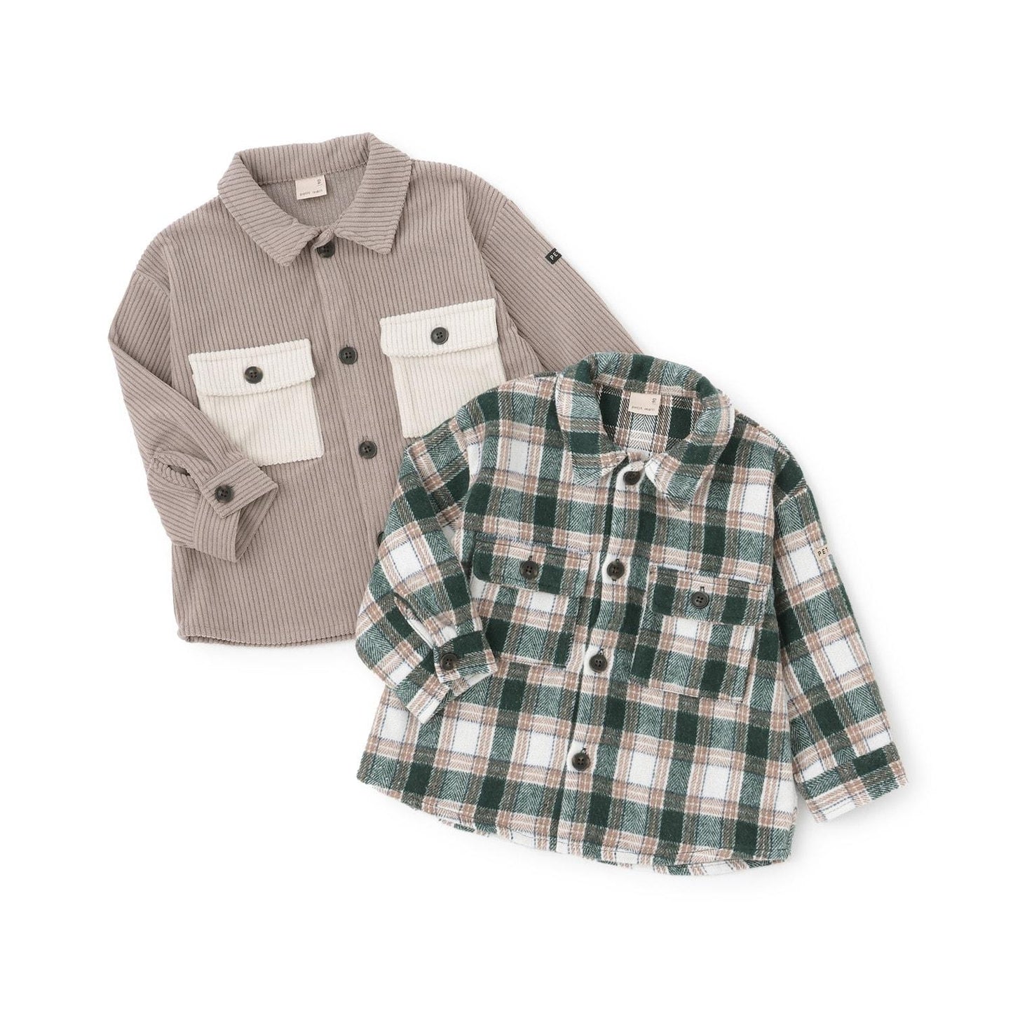 燈芯絨/格紋拼接襯衫