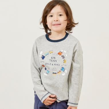 電車刺繡拼接長袖T恤