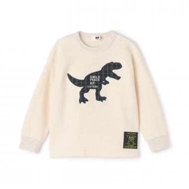 格紋恐龍貼布繡華夫格長袖T恤