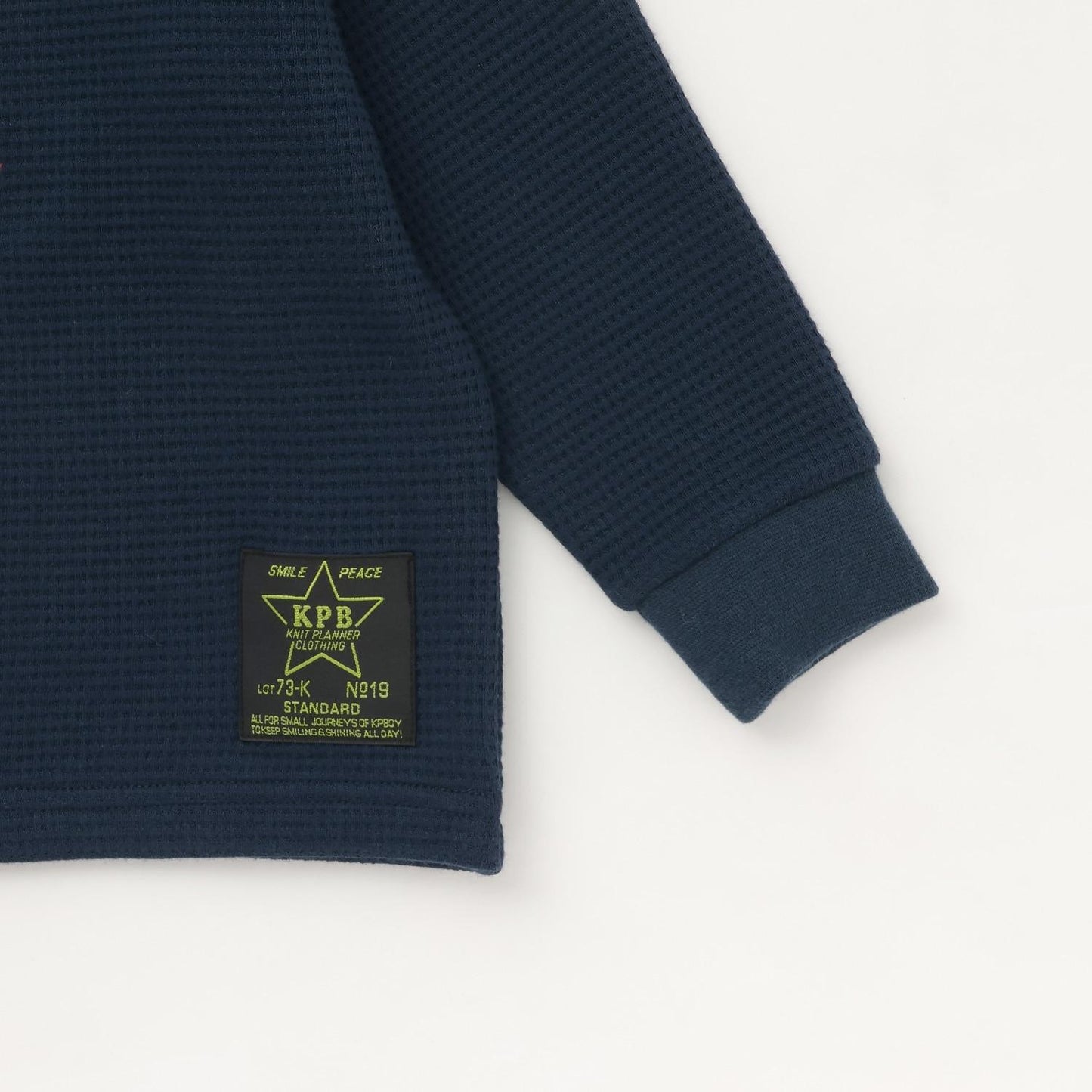 格紋恐龍貼布繡華夫格長袖T恤