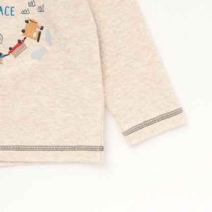 電車刺繡拼接長袖T恤