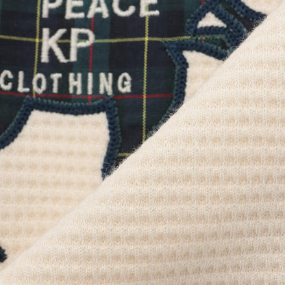 格紋恐龍貼布繡華夫格長袖T恤