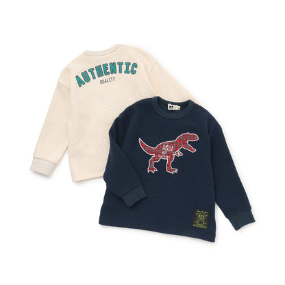 格紋恐龍貼布繡華夫格長袖T恤