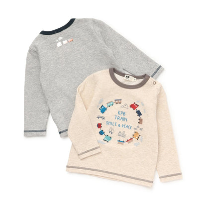 電車刺繡拼接長袖T恤