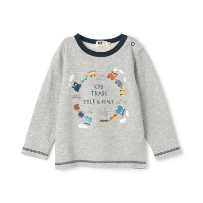 電車刺繡拼接長袖T恤