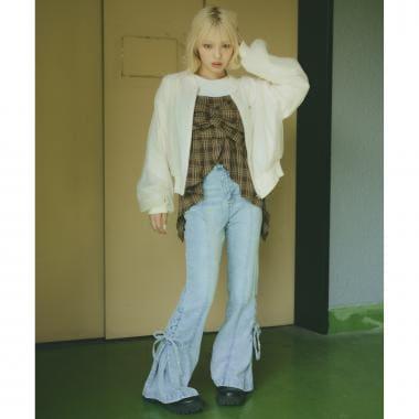 繫帶蝴蝶結喇叭牛仔褲