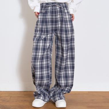 夏日感易穿格紋拉鍊褲