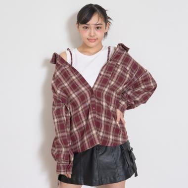 2WAY長袖格子襯衫套裝