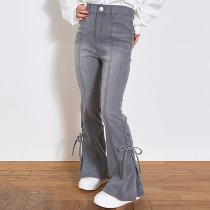 繫帶蝴蝶結喇叭牛仔褲