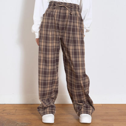 夏日感易穿格紋拉鍊褲