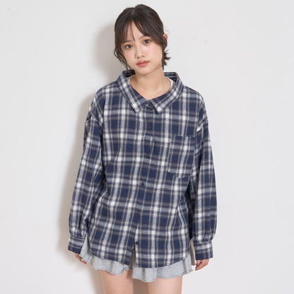 2WAY長袖格子襯衫套裝