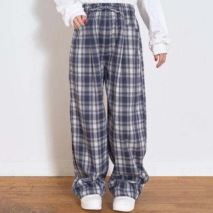 夏日感易穿格紋拉鍊褲