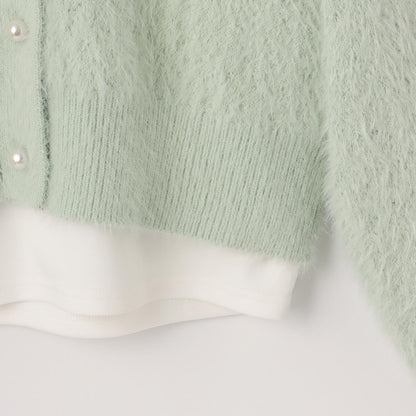 【AMI】長毛針織開衫×長袖T恤套裝