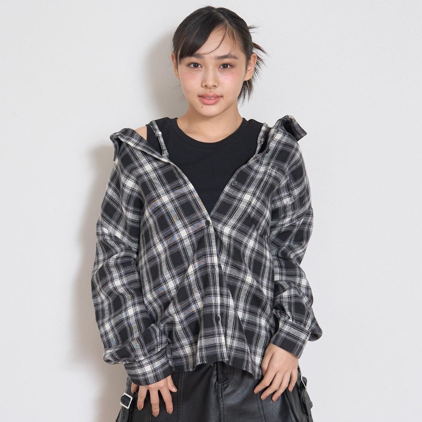 2WAY長袖格子襯衫套裝