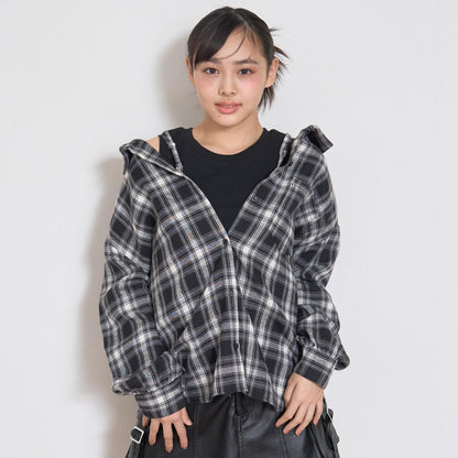 2WAY長袖格子襯衫套裝