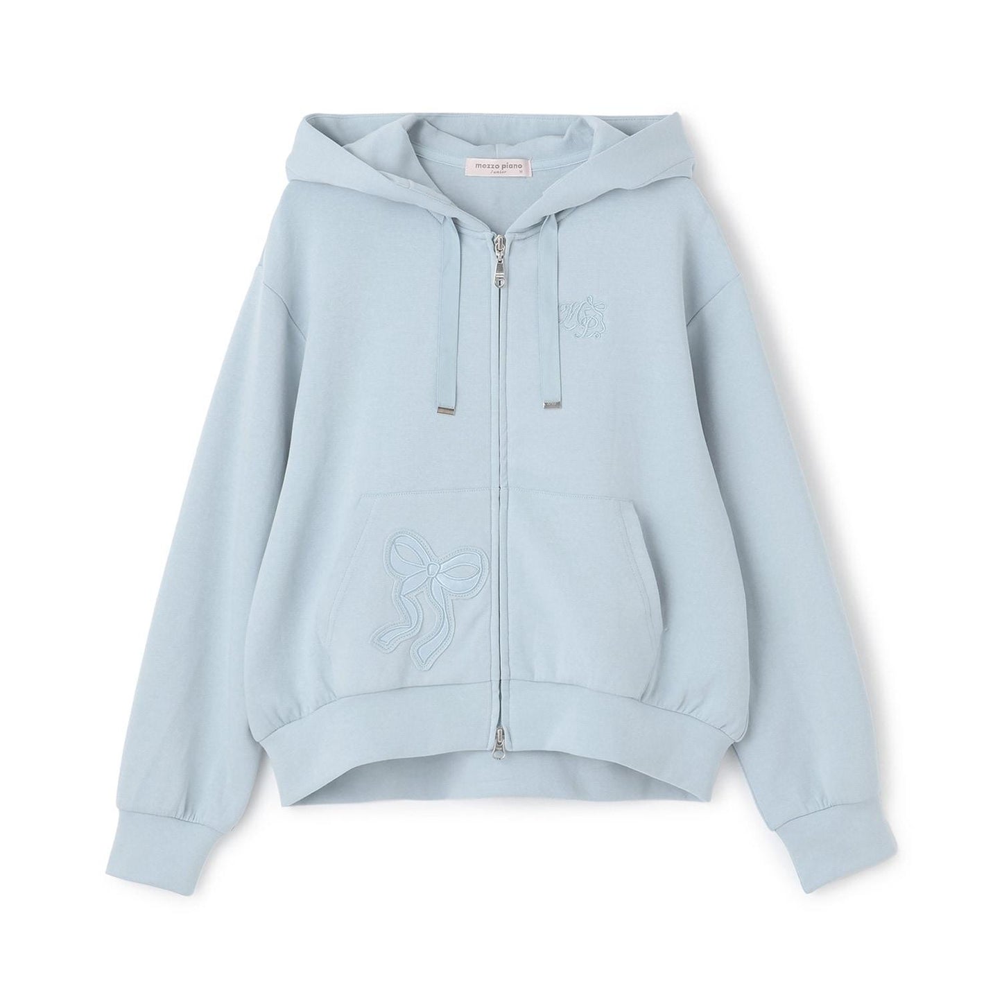 蝴蝶結貼飾雙拉鍊連帽衛衣