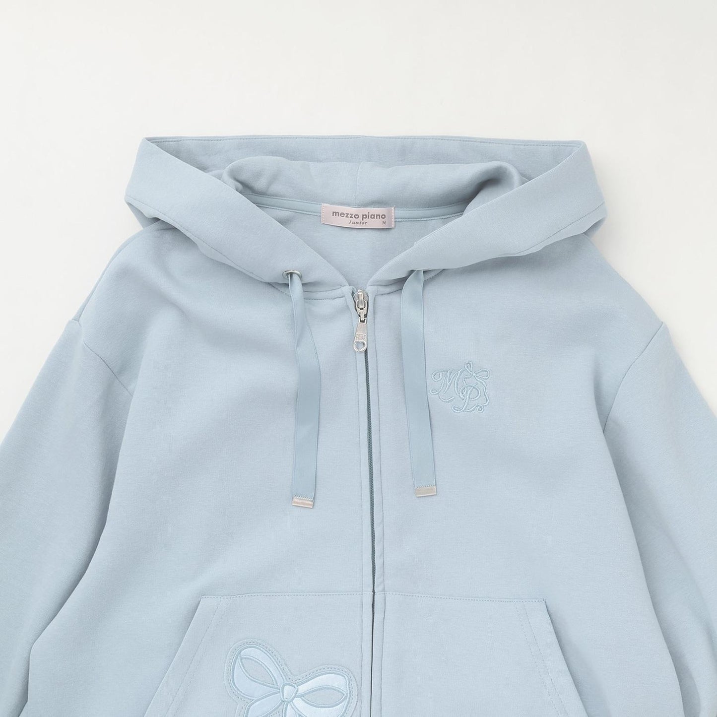 蝴蝶結貼飾雙拉鍊連帽衛衣