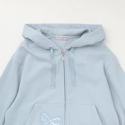 蝴蝶結貼飾雙拉鍊連帽衛衣