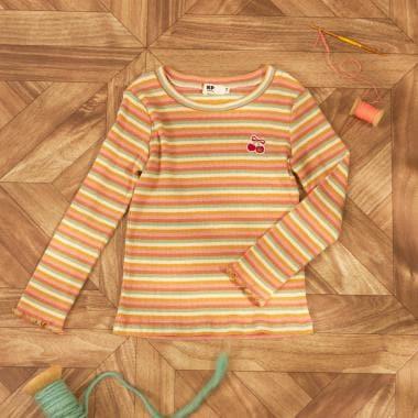 多色條紋羅紋長袖T恤