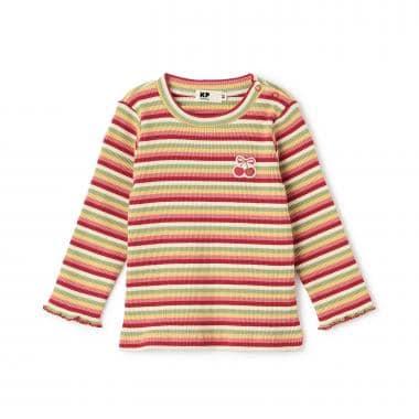 多色條紋羅紋長袖T恤