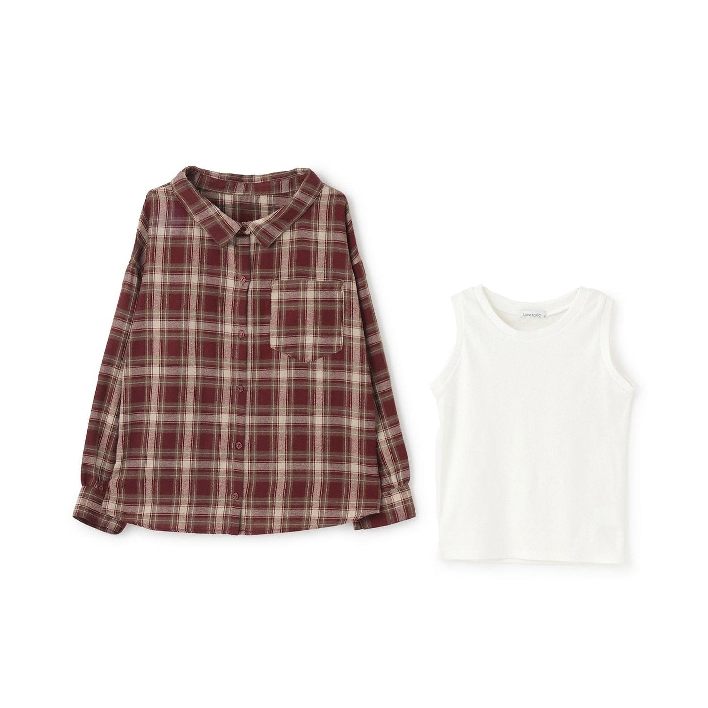 2WAY長袖格子襯衫套裝