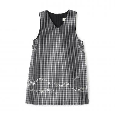 音符刺繡格紋連衣裙