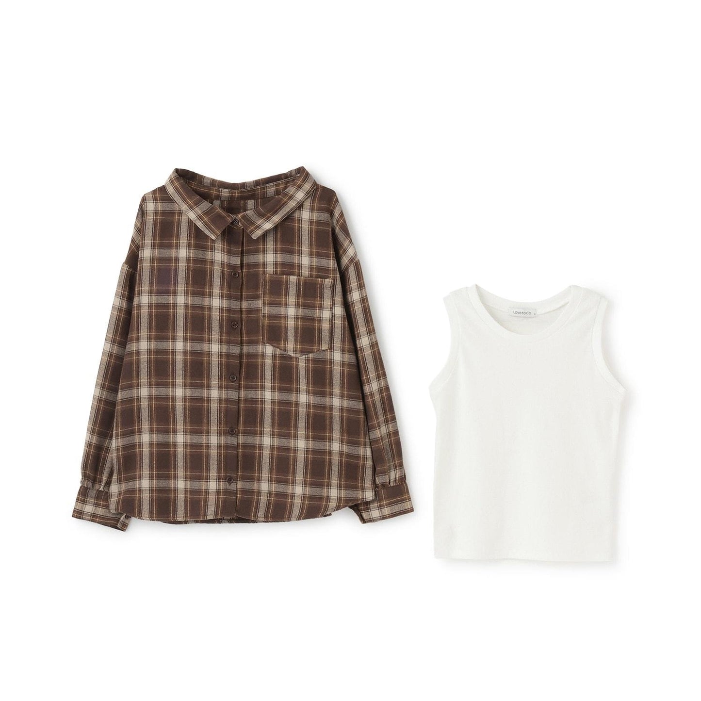 2WAY長袖格子襯衫套裝