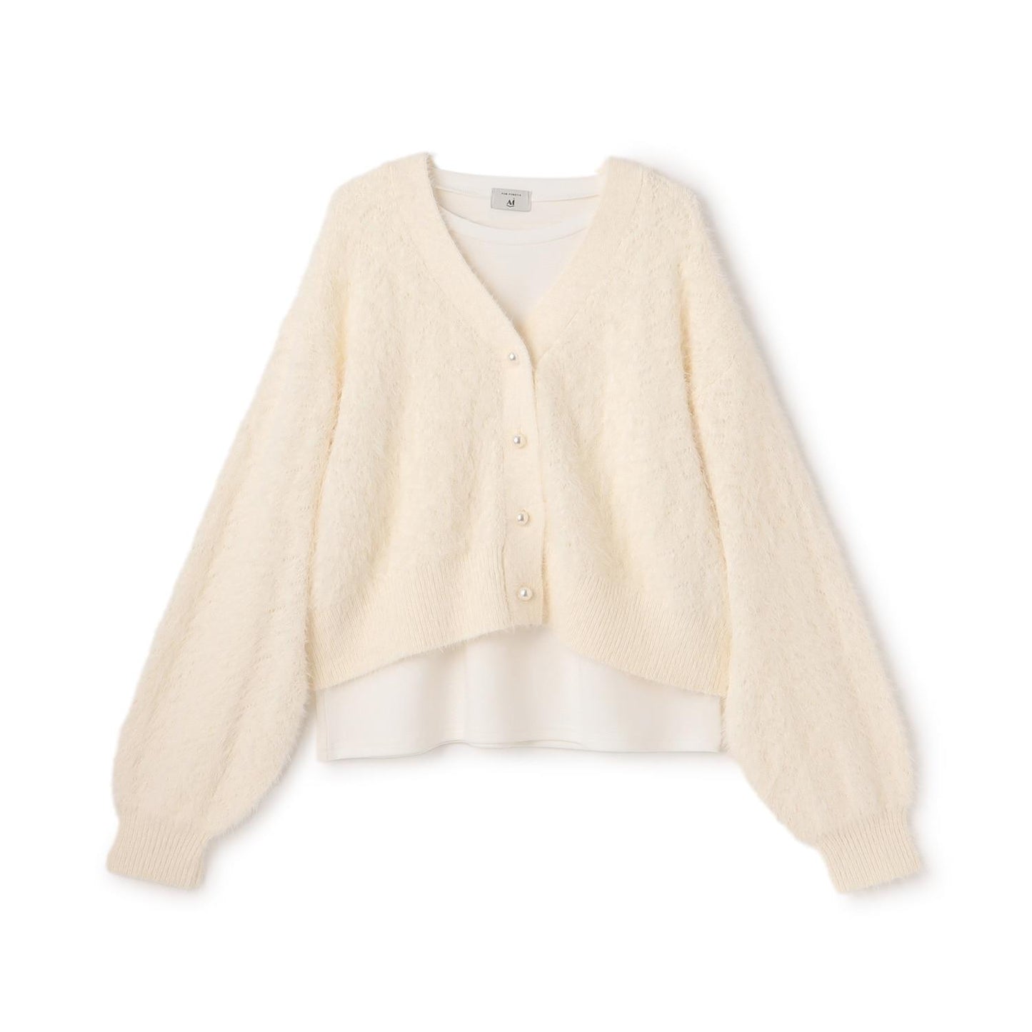 【AMI】長毛針織開衫×長袖T恤套裝