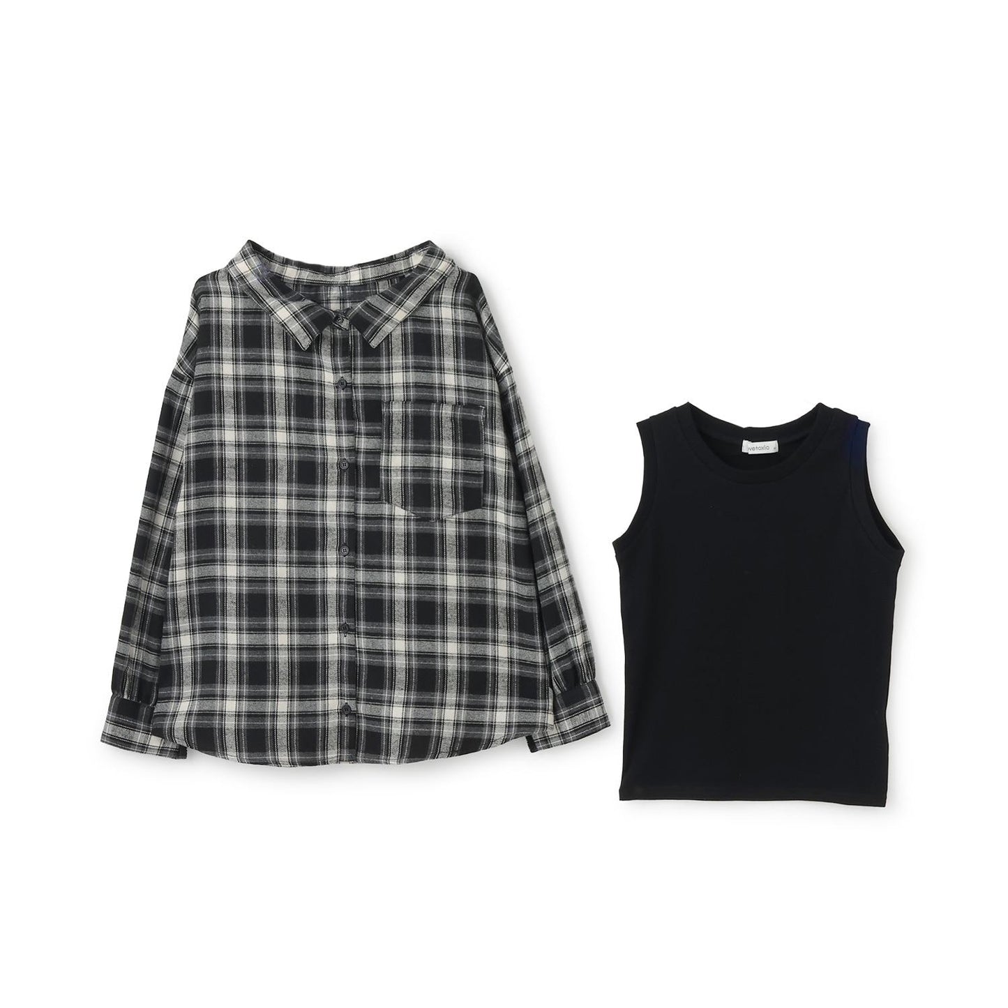 2WAY長袖格子襯衫套裝