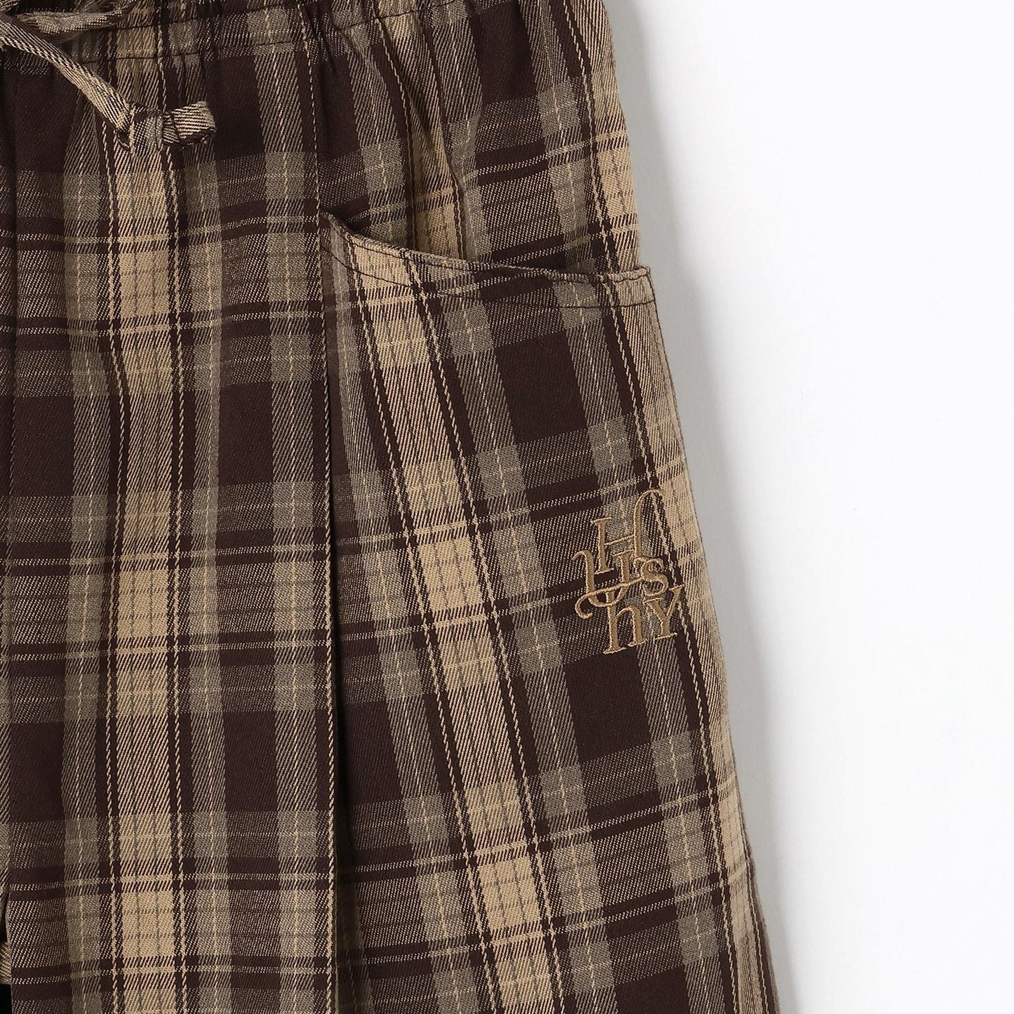 夏日感易穿格紋拉鍊褲