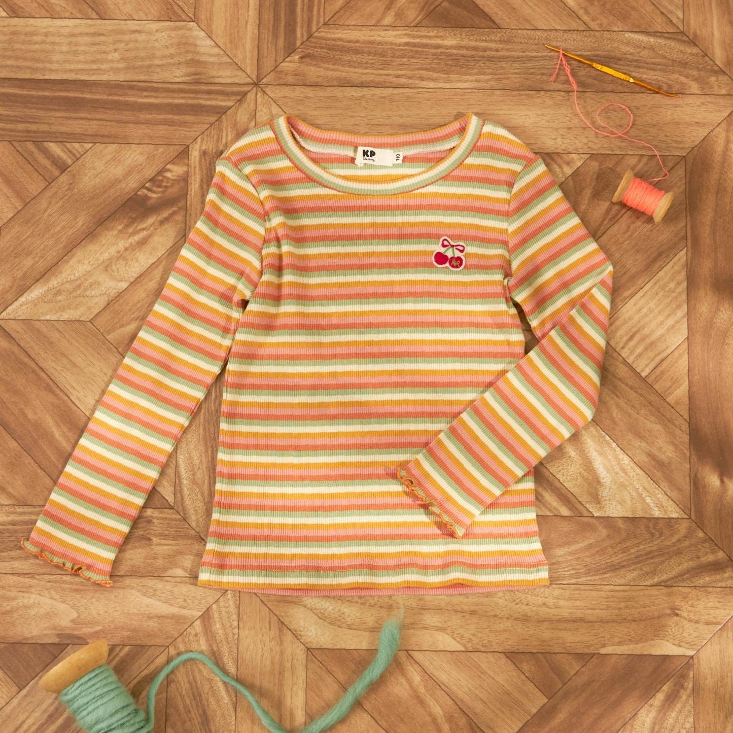 多色條紋羅紋長袖T恤