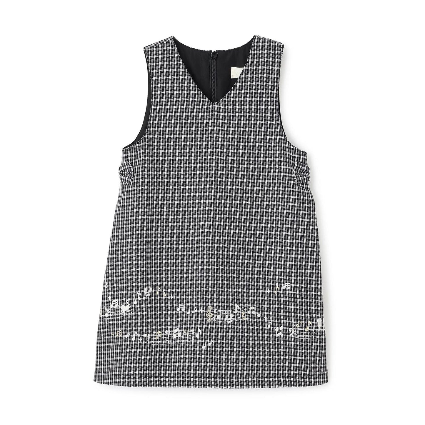 音符刺繡格紋連衣裙