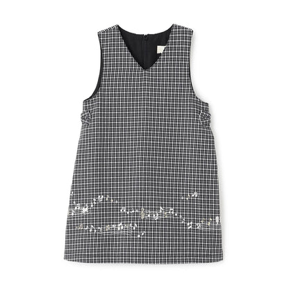 音符刺繡格紋連衣裙