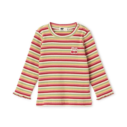 多色條紋羅紋長袖T恤