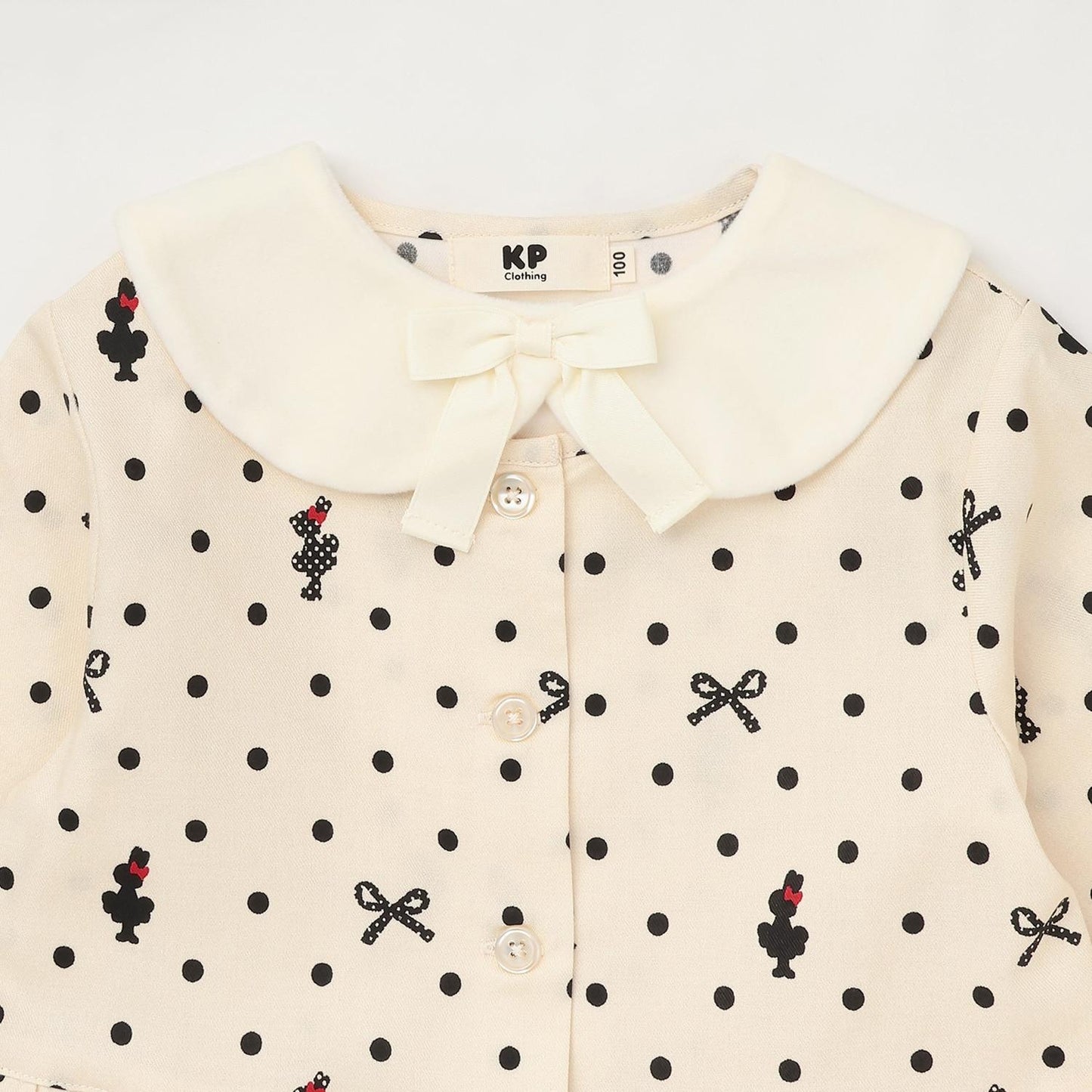 波點蝴蝶結圖案法蘭絨連衣裙【帶披肩】