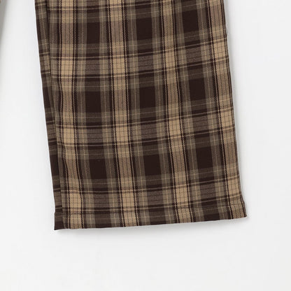 夏日感易穿格紋拉鍊褲