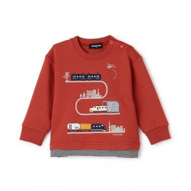 【人氣商品】【直營店無售】電車貼布繡拼接條紋下襬衛衣