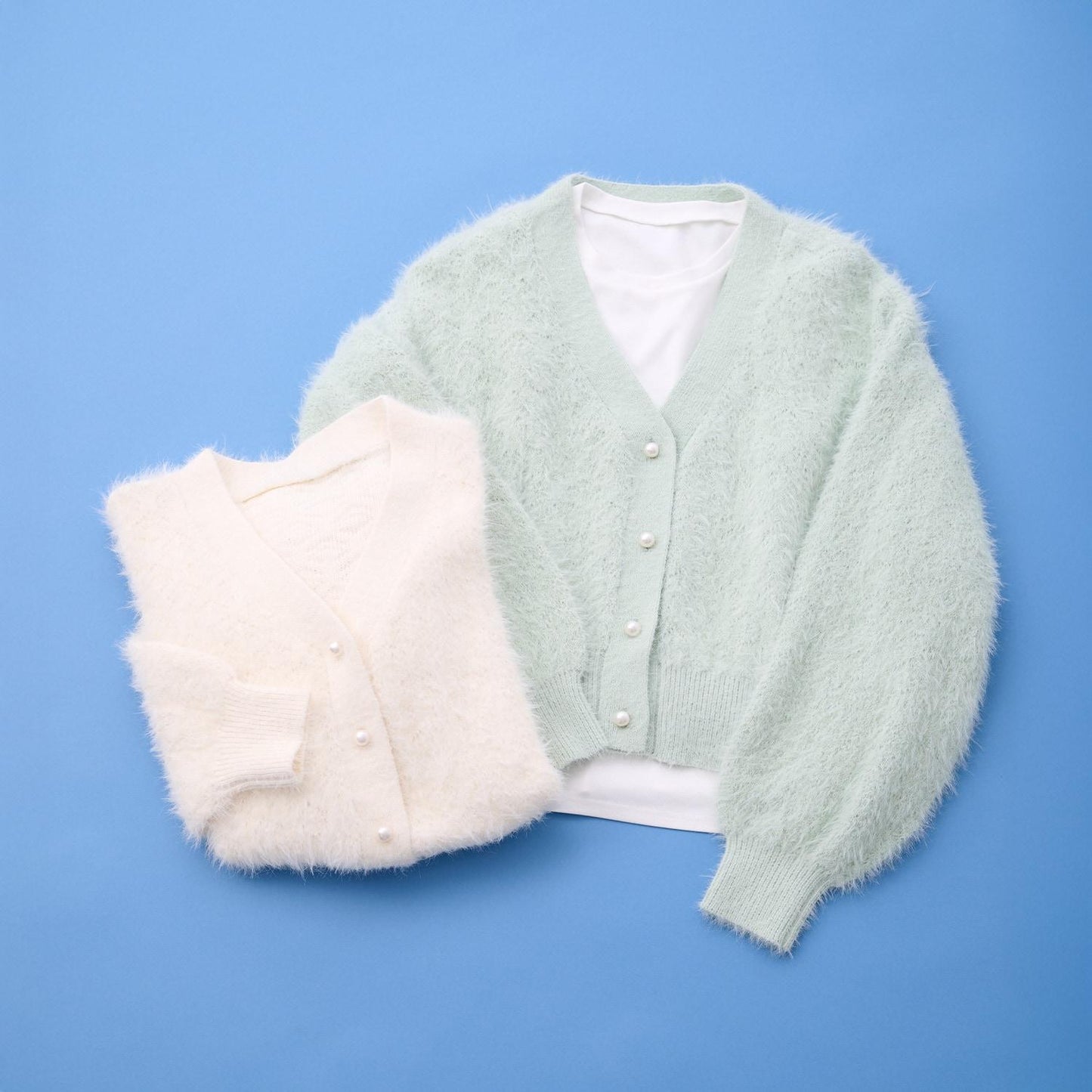 【AMI】長毛針織開衫×長袖T恤套裝