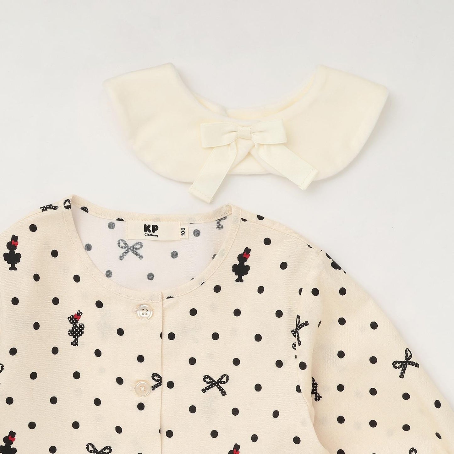 波點蝴蝶結圖案法蘭絨連衣裙【帶披肩】