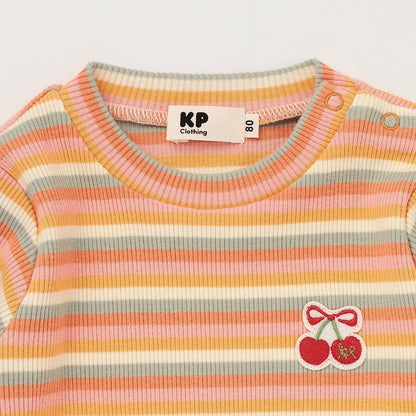 多色條紋羅紋長袖T恤