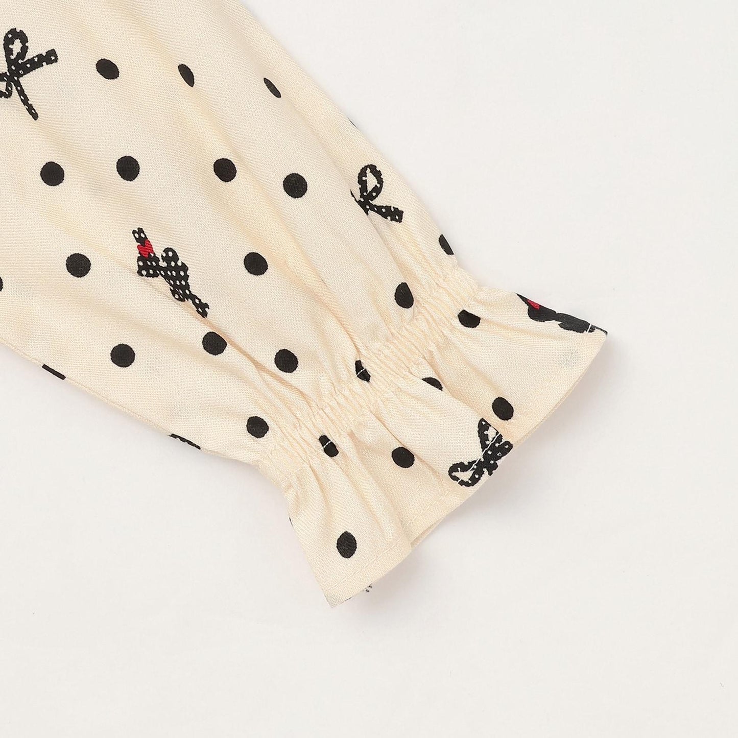 波點蝴蝶結圖案法蘭絨連衣裙【帶披肩】