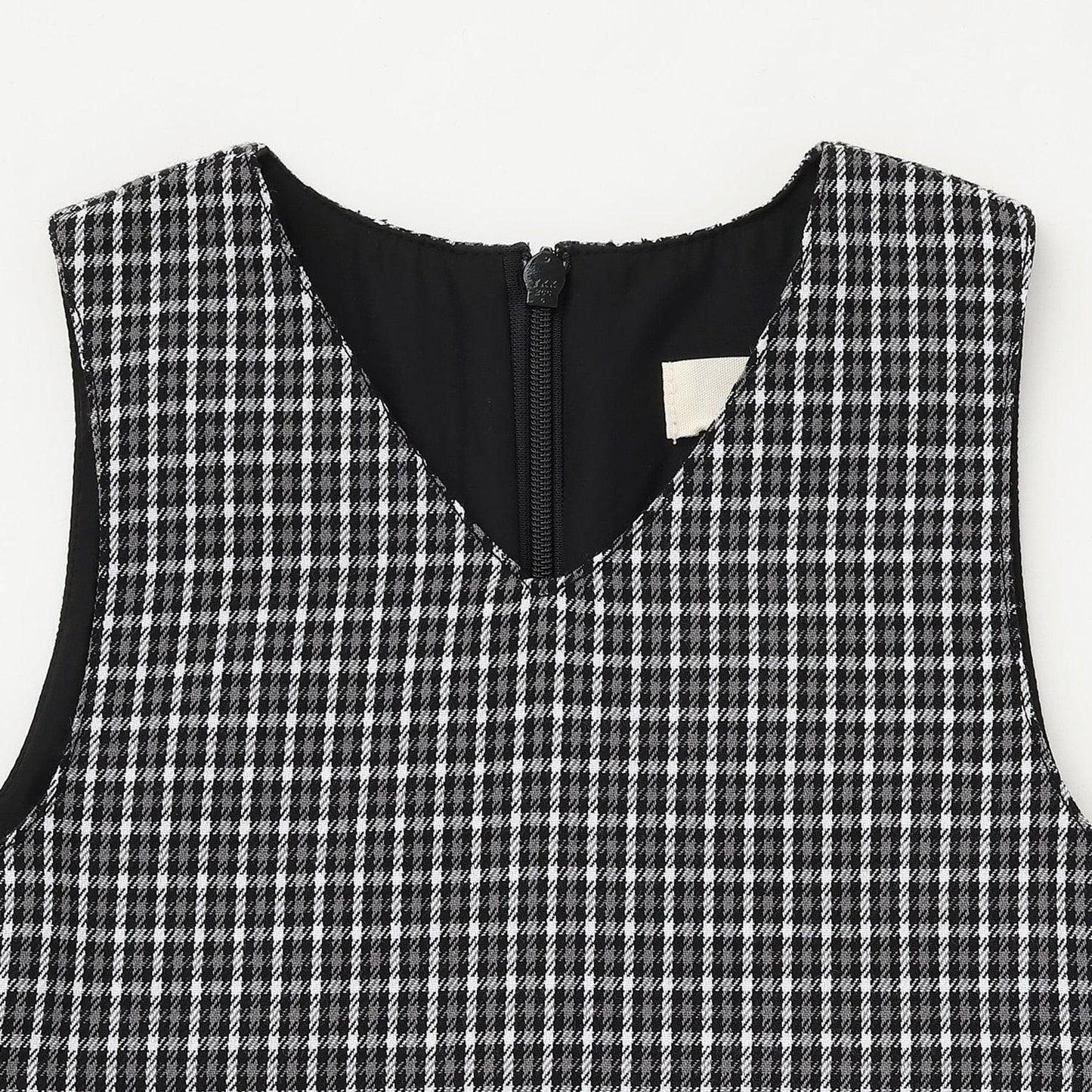 音符刺繡格紋連衣裙